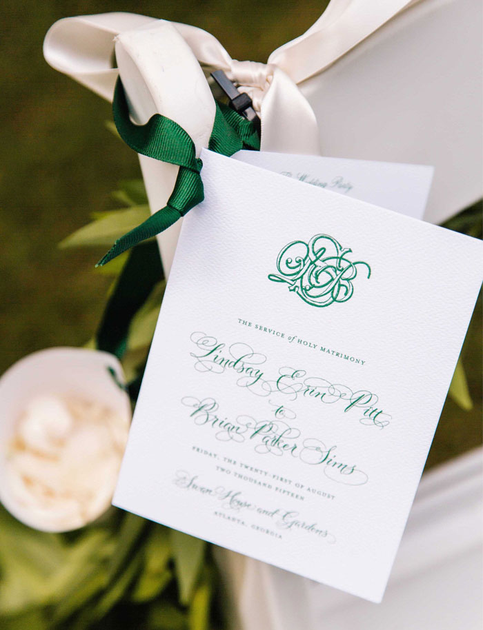 Elegant White Wedding Program Emerald Print